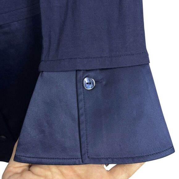 Soft Surroundings Satin Jersey Knit Tunic Blouse Size L Navy Blue Modest Preppy - Picture 5 of 9